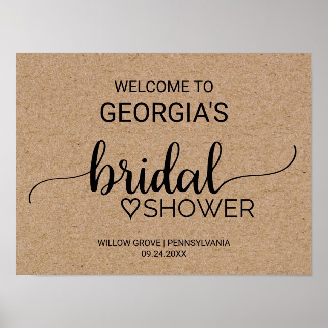 Póster Bienvenida a la ducha de novia Faux Kraft (Frente)
