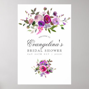 Póster Bienvenida a la ducha de novia floral acuática de 