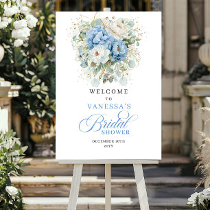 Póster Bienvenida a la Ducha de Novia Floral Azul Claro D