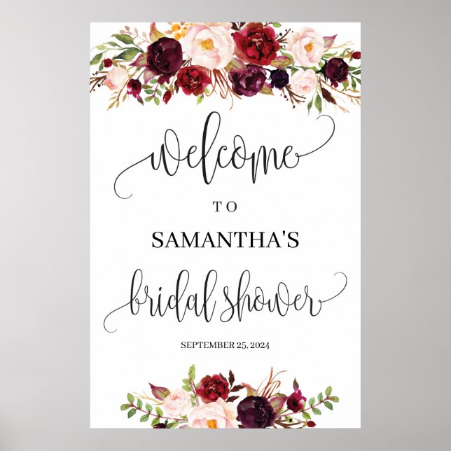Póster Bienvenida a la ducha de novia floral Boho rústico (Frente)