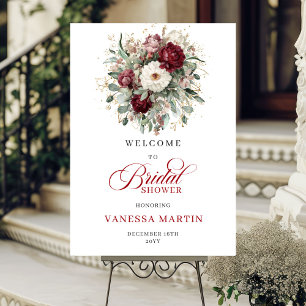 Póster Bienvenida a la Ducha de Novia Floral Burgundy Dor