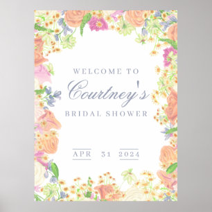 Póster Bienvenida a la ducha de novia floral Fiesta Garde