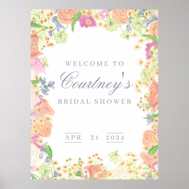 Póster Bienvenida a la ducha de novia floral Fiesta Garde (Frente)