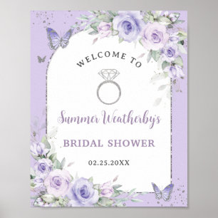 Póster Bienvenida a la Ducha de Novia Floral Lila Lavanda