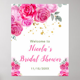 Póster Bienvenida a la ducha de novia floral rosa calient