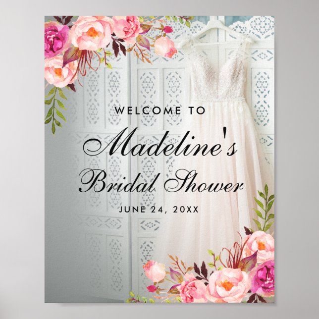 Póster Bienvenida a la ducha de novia floral rosa de Rubo (Frente)