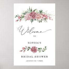 Póster Bienvenida a la Ducha de Novia Floral Rosa Polvori