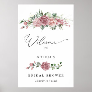 Póster Bienvenida a la Ducha de Novia Floral Rosa Polvori