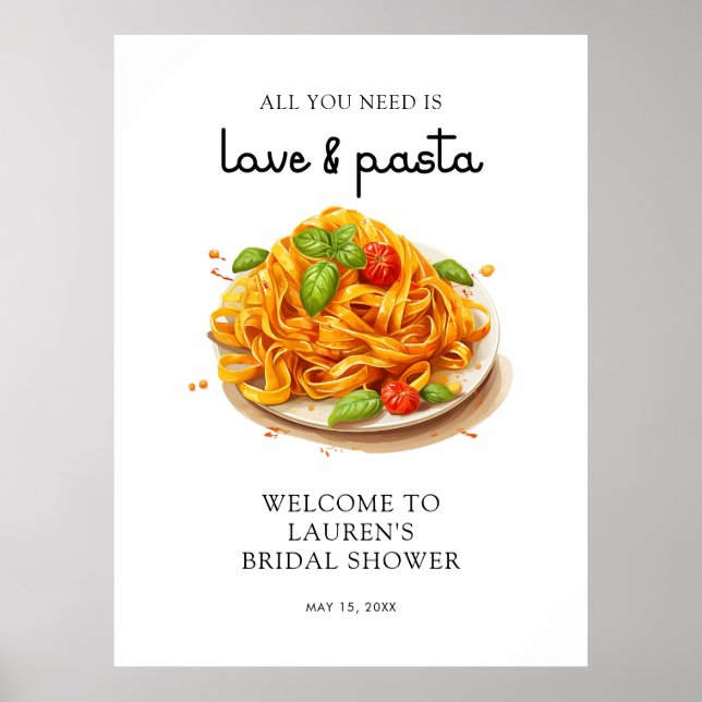 Póster Bienvenida a la ducha de novia italiana Pasta (Frente)
