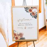 Póster Bienvenida a la ducha de novia KINSLEY Boho Terrac<br><div class="desc">Este cartel de bienvenida a la ducha de novia incluye hojas de palma bohemias secas de color agua y un elegante tipo de letra de guión. Utilice esta plantilla para cambiar las fuentes, los colores de fuente y el color de fondo para que se ajusten al estilo de evento. Edite...</div>