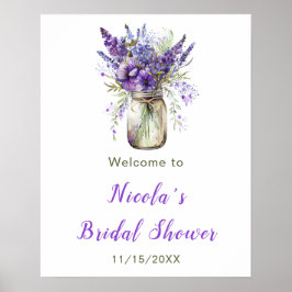 Póster Bienvenida a la ducha de novia Lavender Mason Jar
