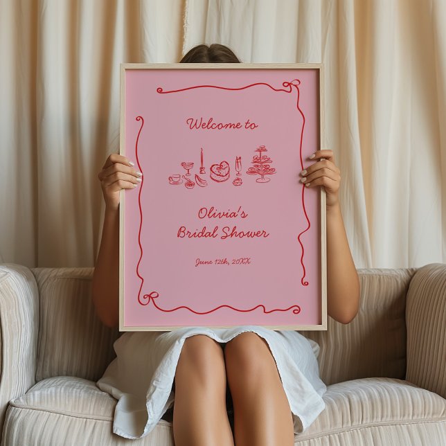 Póster Bienvenida a la ducha de novia manuscrita roja (Subido por el creador)