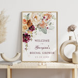 Póster Bienvenida a la ducha de novia Naranja quemado en<br><div class="desc">Este exquisito cartel botánico floral de bienvenida es el toque perfecto para su evento con temática de jardín. Personalice la invitación con sus detalles y si desea reorganizar el estilo y la ubicación del texto,  pulse el botón "Haga clic para más personalizares".</div>