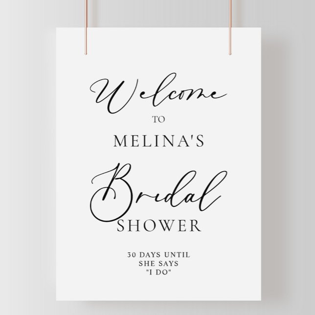Póster Bienvenida a la ducha de novia negra y gris caligr (Subido por el creador)