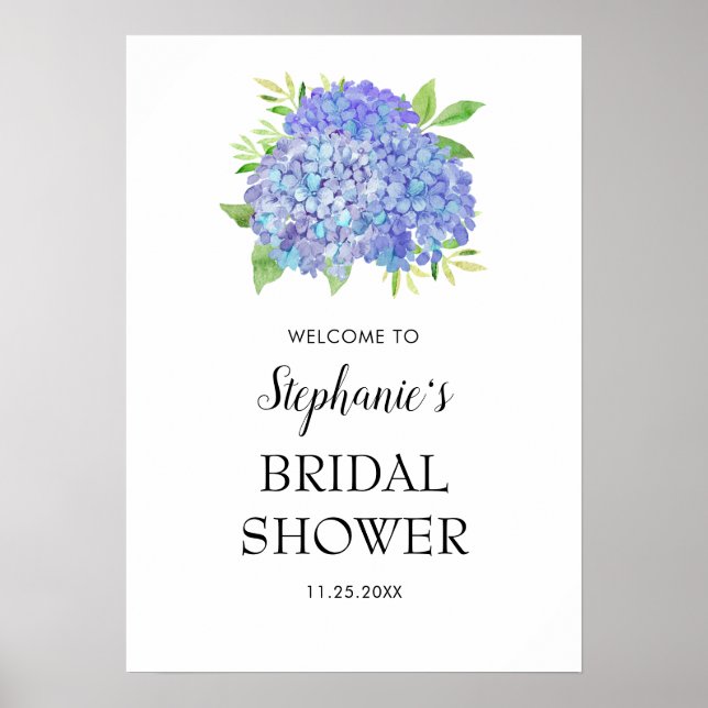 Póster Bienvenida a la ducha de novia Purple Hydrangea Bo (Frente)