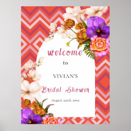 Póster Bienvenida a la ducha de novia Retro Floral Magent