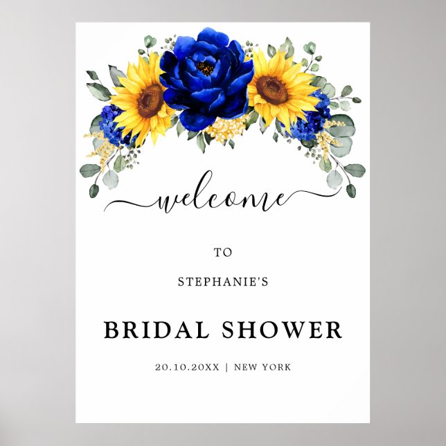 Póster Bienvenida a la ducha de novia Royal Blue Rusflowe (Frente)
