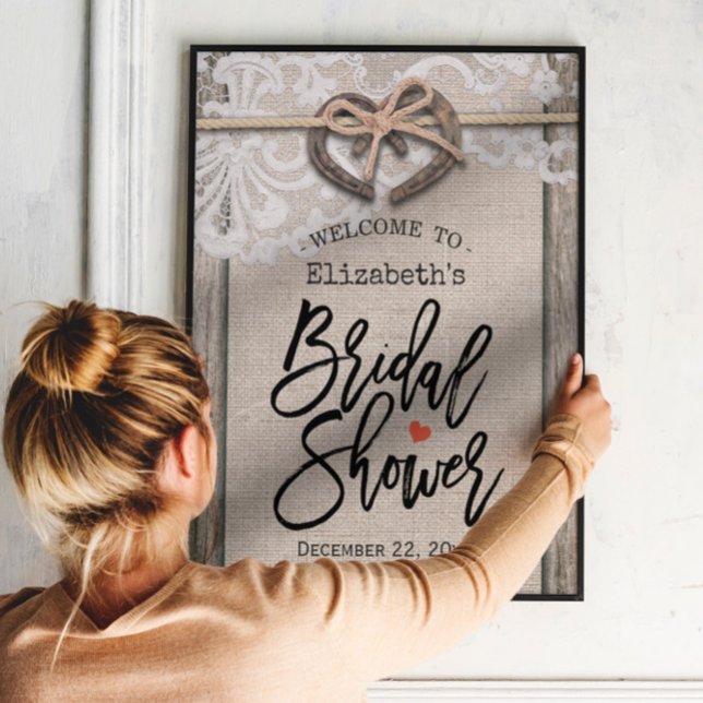 Póster Bienvenida a la ducha de novia Rústica Horseshoe B (Subido por el creador)