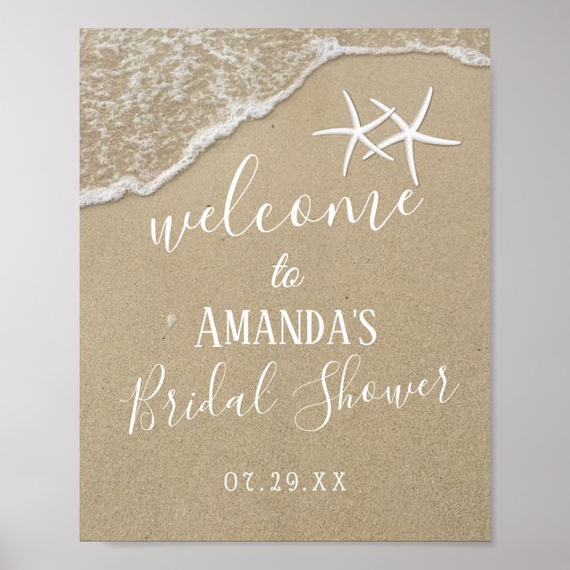 Póster Bienvenida a la ducha de novia Starfish Beach Wedd (Frente)