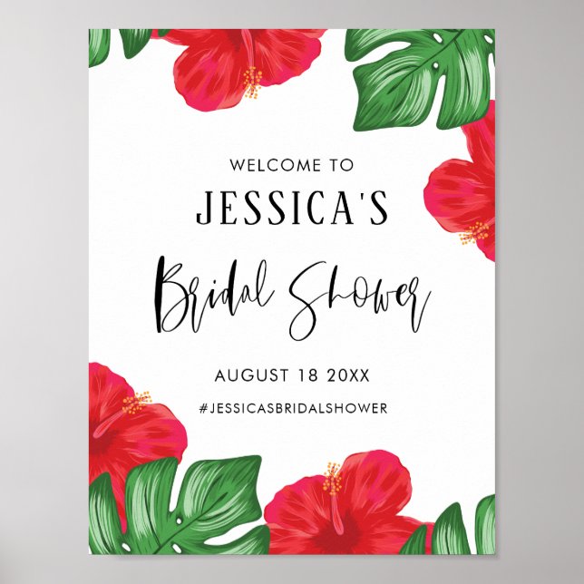 Póster Bienvenida a la ducha de novia tropical del Hibisc (Frente)