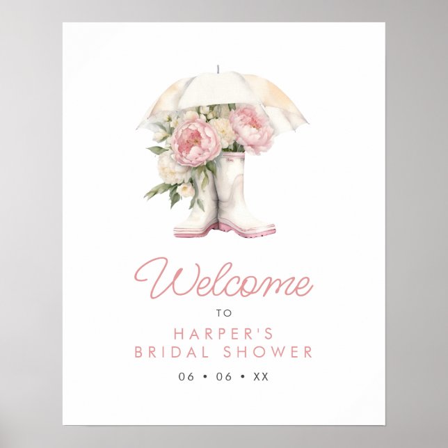 Póster Bienvenida a la ducha de novias con botes de lluvi (Frente)