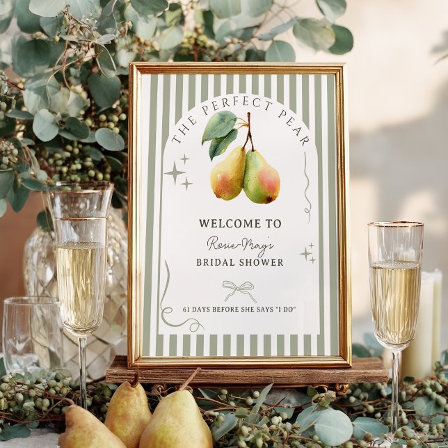 Póster Bienvenida a la ducha de novias con dinero viejo y (Perfect Pear Retro Old Money Bridal Shower Welcome Poster)