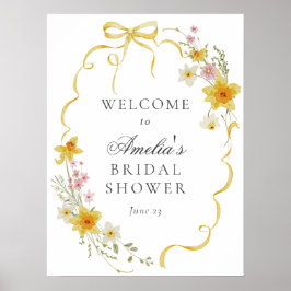 Póster Bienvenida a la ducha de novias con flores amarill