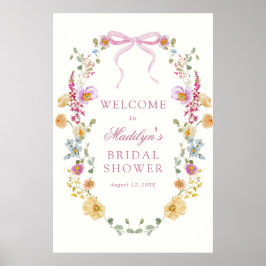 Póster Bienvenida a la ducha de novias con flores rosadas