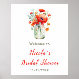 Póster Bienvenida a la ducha de novias de los Poppies Roj