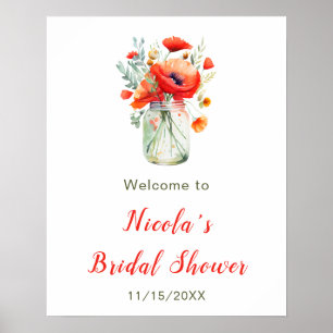 Póster Bienvenida a la ducha de novias de los Poppies Roj