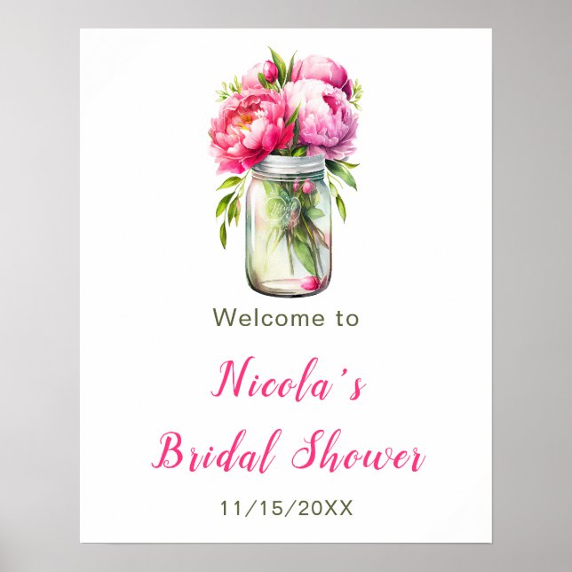 Póster Bienvenida a la ducha de novias de Pink Peonies Ma (Frente)