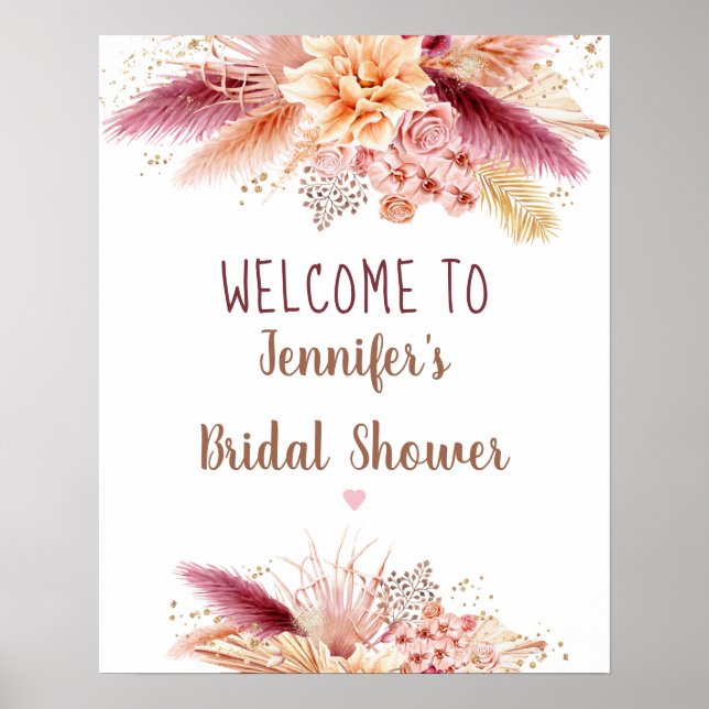 Póster Bienvenida a la ducha de novias del Boho Grass Pam (Frente)