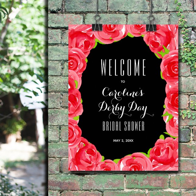 Póster Bienvenida a la ducha de novias estilo Roses Roses (Red roses Derby-style bridal shower welcome poster - INSTANT DOWNLOAD and/or PRINTED)