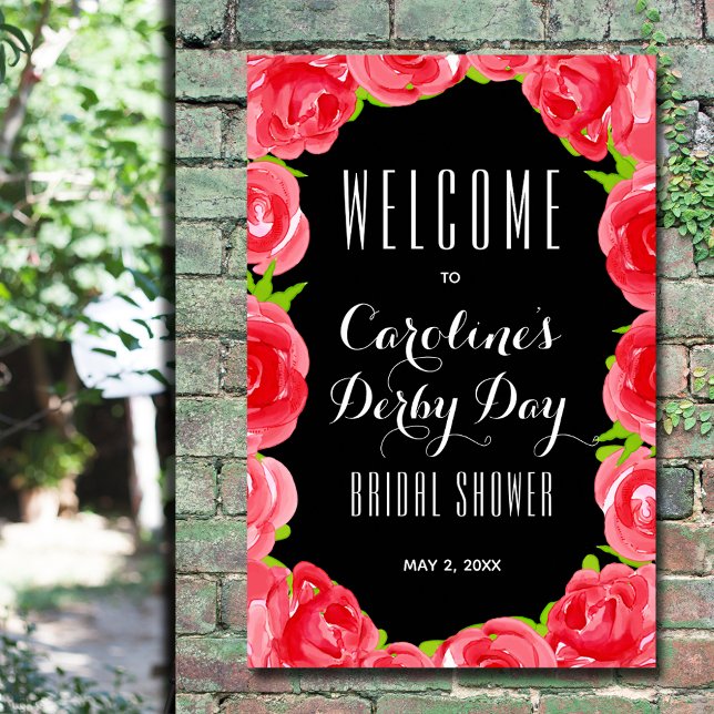 Póster Bienvenida a la ducha de novias estilo Roses Roses (Red roses Derby-style bridal shower welcome poster - INSTANT DOWNLOAD and/or PRINTED)