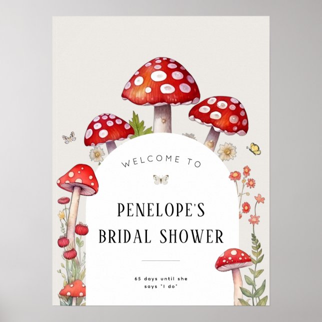 Póster Bienvenida a la ducha de novias Mushroom Woodland  (Frente)