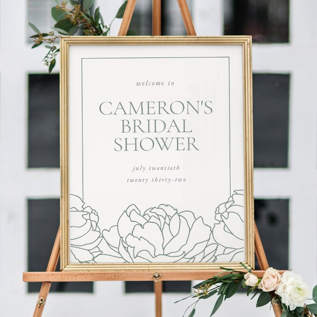 Póster Bienvenida a la ducha de novias Peony Garden Green (Subido por el creador)