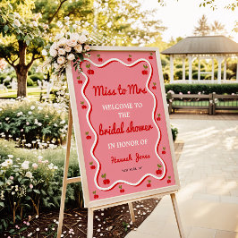 Póster Bienvenida a la ducha de novias retro rosa con cer