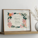 Póster Bienvenida a la ducha de Personalizado de flores r<br><div class="desc">Bienvenido a sus huéspedes con estilo con este Poster de bienvenida Personalizado de flores rosadas. Con un delicado diseño de flores rosas, este poster le da un toque de elegancia y calidez a su ducha nupcial. Personalízalo con tu nombre y detalles del evento para crear una entrada encantadora que marca...</div>