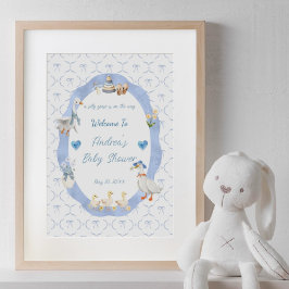 Póster Bienvenida a la ducha del bebé niño Silly Goose Wh