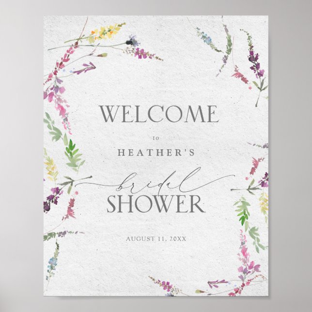 Póster Bienvenida a la ducha Floral de acuarela de flores (Frente)