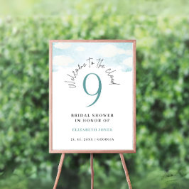 Póster Bienvenida a la ducha nupcial azul y blanca Cloud