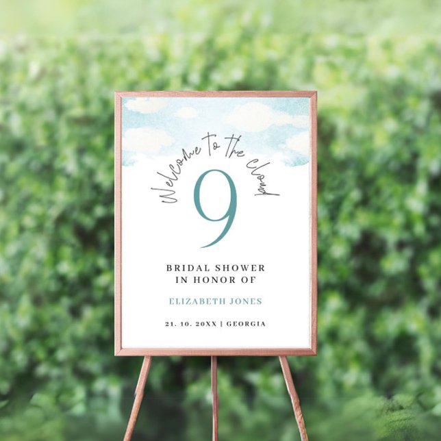 Póster Bienvenida a la ducha nupcial azul y blanca Cloud  (Subido por el creador)