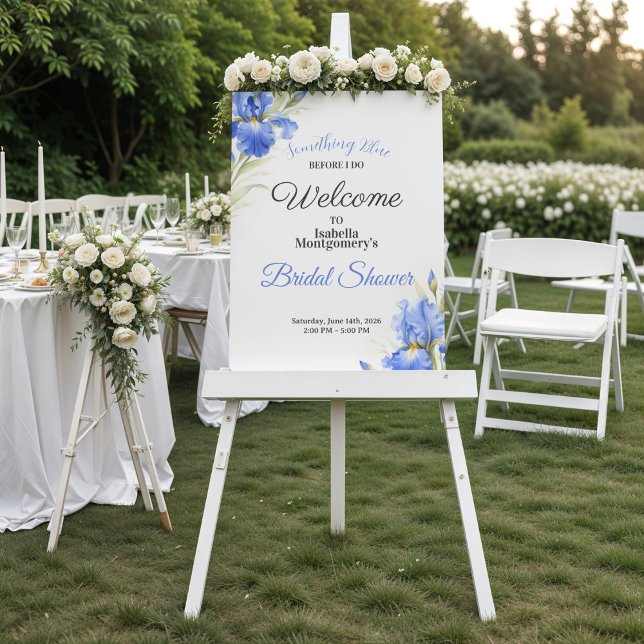 Póster Bienvenida a la ducha nupcial Blue Iris Something  (Blue Iris Something Blue Bridal Shower Welcome Poster
)