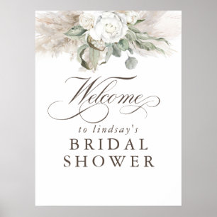 Póster Bienvenida a la ducha nupcial boho floral de hierb