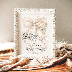 Póster Bienvenida a la ducha nupcial con lazo blanco
