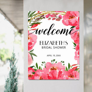 Póster Bienvenida a la ducha nupcial con peonías rosadas 