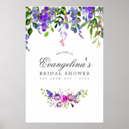 Póster Bienvenida a la ducha nupcial de acuarela violeta 