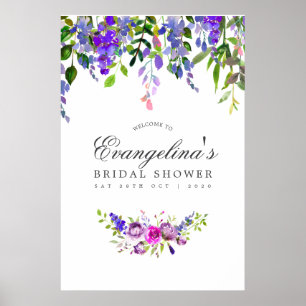 Póster Bienvenida a la ducha nupcial de acuarela violeta 