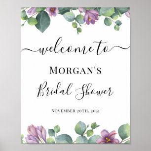 Póster Bienvenida a la ducha nupcial de eucalipto con veg