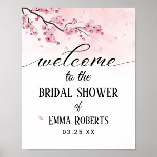 Póster Bienvenida a la ducha nupcial de flor de cerezo en